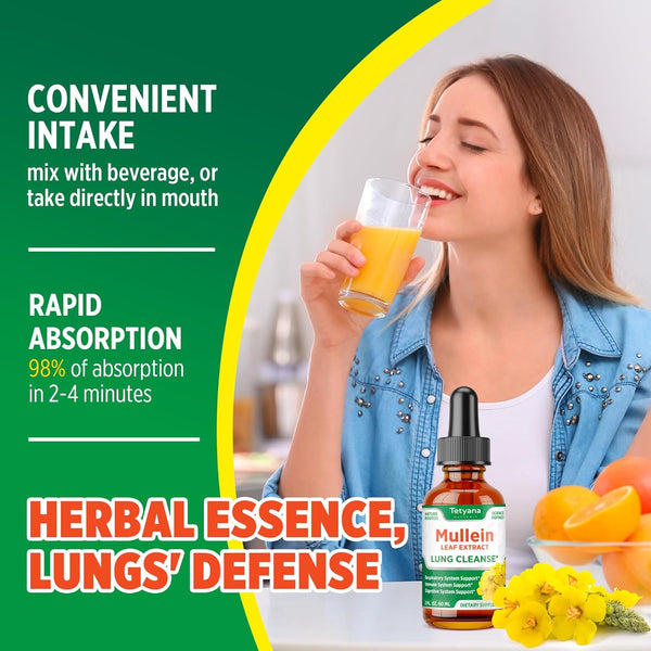 Mullein Drops for Lungs: Mullein Leaf Extract for Lungs - Breathe Freely - Lung Detox for Smokers - Mucus Relief - Mullein Leaf Extract Drops - 1 Month Supply