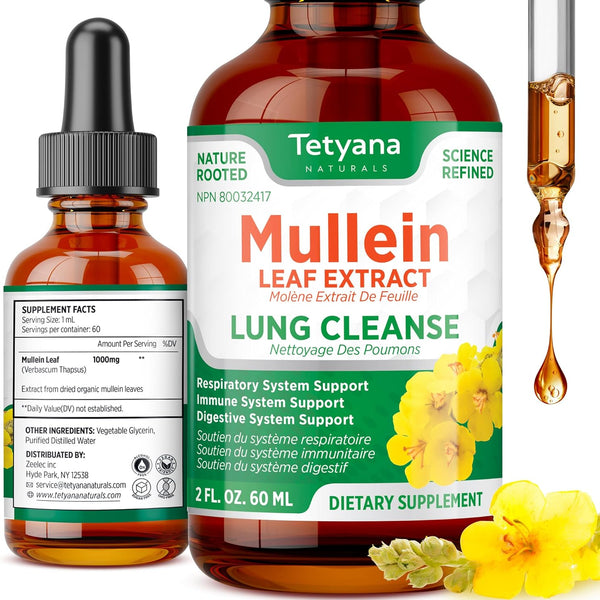 Mullein Drops for Lungs: Mullein Leaf Extract for Lungs - Breathe Freely - Lung Detox for Smokers - Mucus Relief - Mullein Leaf Extract Drops - 1 Month Supply